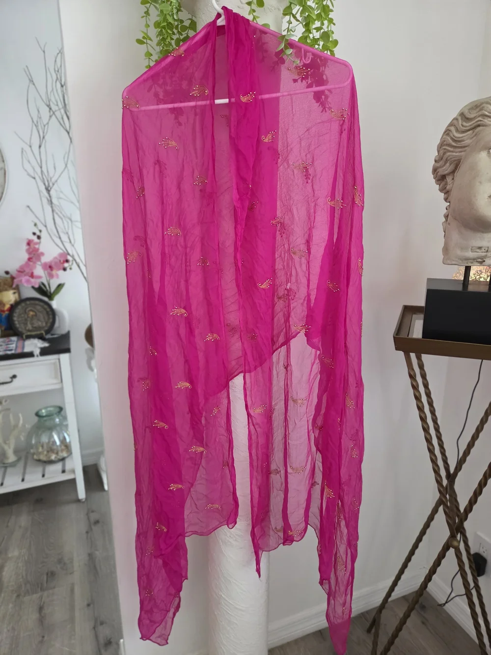Pink Sheer Embellished Scarf - Unbranded. Very Big. Silky